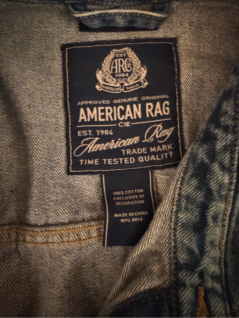 American Rag Washed Blue Denim Patchwork Jacket - Picture 5 of 6